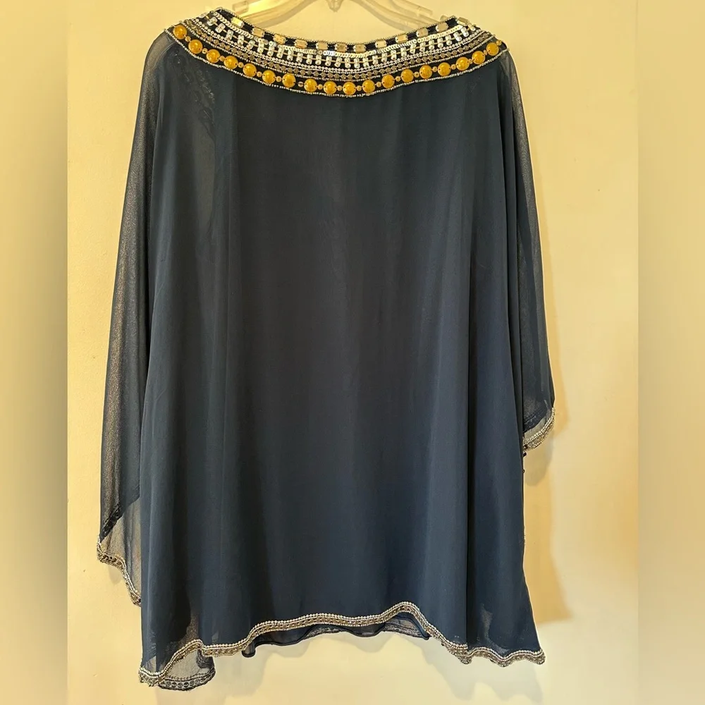 Adrianna Papell Navy and Gold Embellished Evening Top - Picture 2 of 5